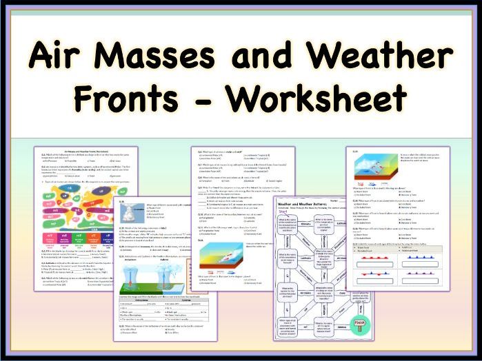 Air Masses and Weather Fronts - Worksheet, PDF: Earth Science