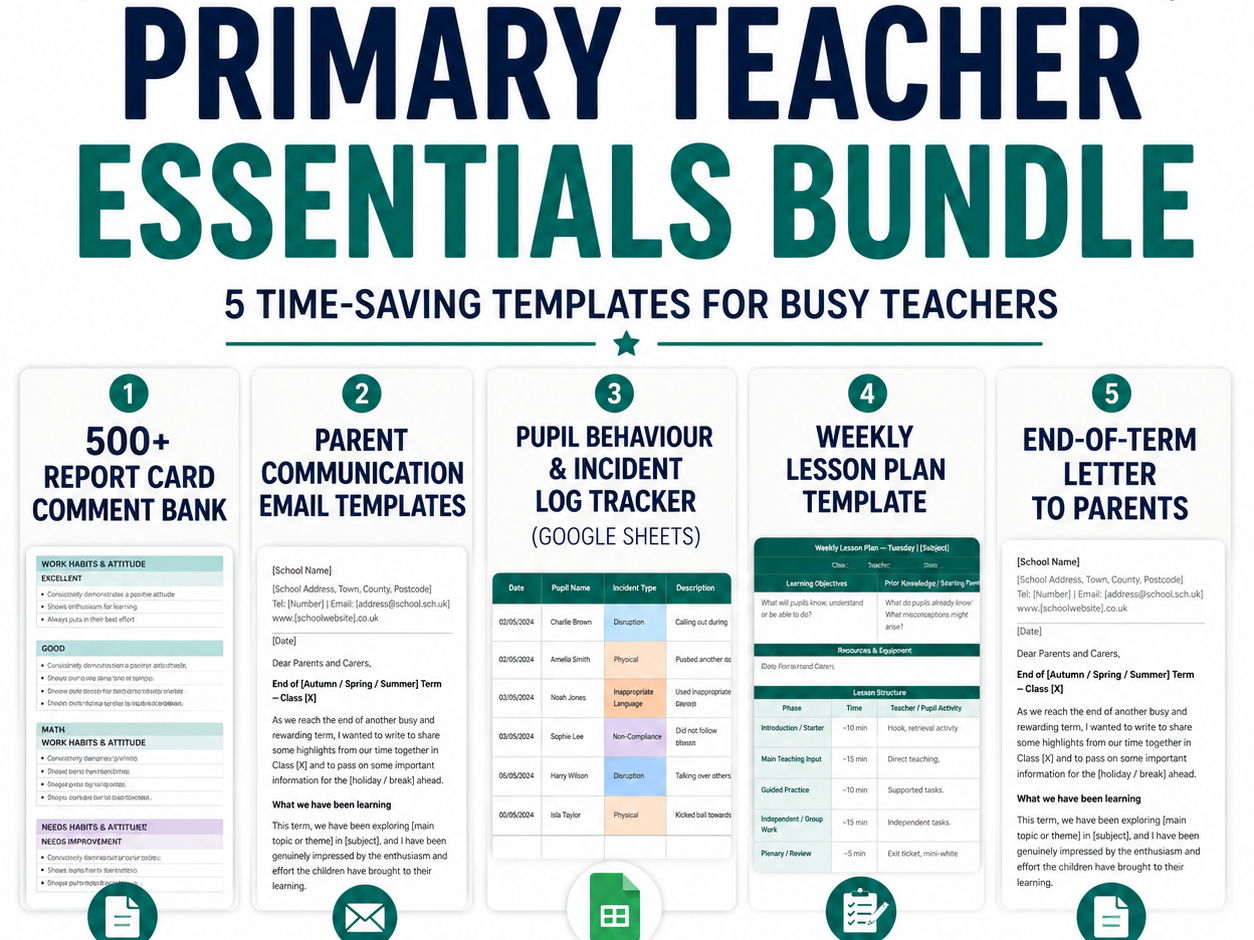 Teacher Admin Bundle — 5 Essential Templates for UK Primary School