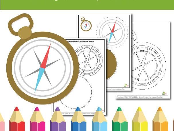 Compass Art & Craft Printable Pack | Cut, Color, and Glue Activity for Kids | 3-Page Digital