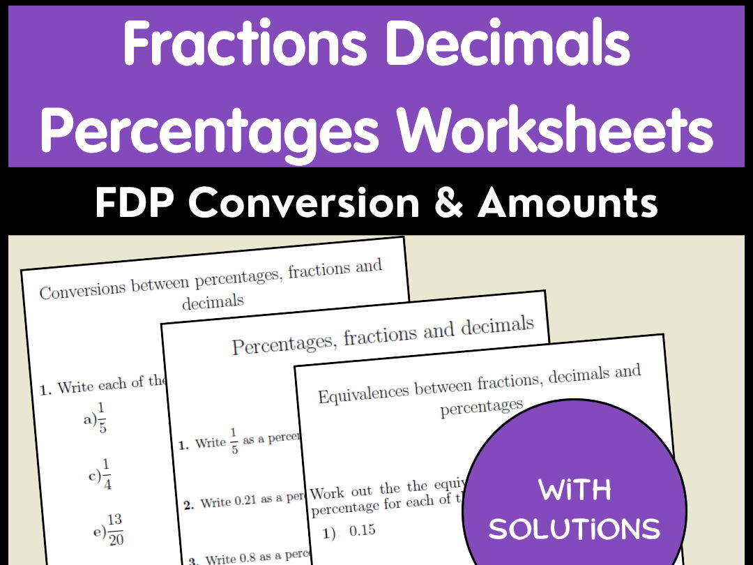 Fractions Decimals Percentages Worksheets | FDP Conversion & Amounts