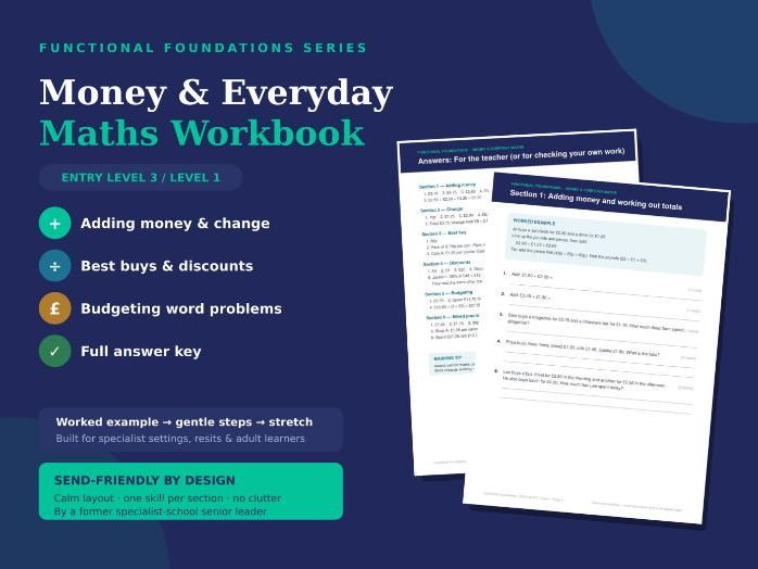 Functional Skills Maths Workbook — Money & Everyday Maths | Entry Level 3 / Level 1 Worked Example