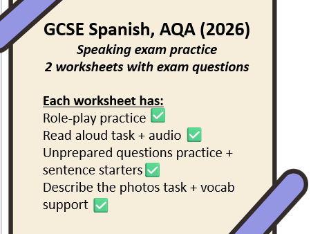 GCSE Spanish Speaking practice worksheets (AQA,2026)
