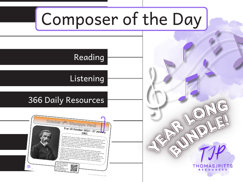 Year-Long Composer of the Day Bundle – Daily Reading Comprehension + Listening Activities | KS2–KS5 Music Literacy