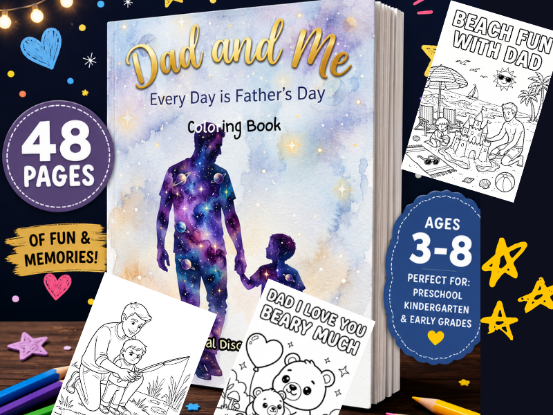 Dad and Me: Every Day Is Father's Day Coloring  Activity Book | Ages 3–8 | 48 Heartwarming Coloring