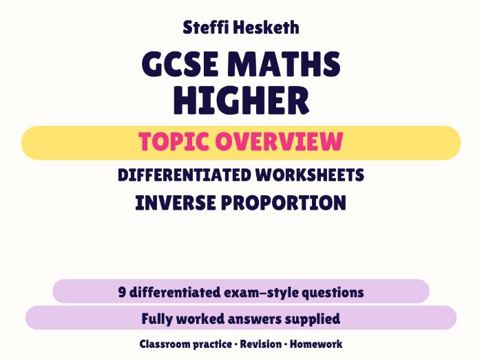 GCSE Higher Inverse Proportion | Topic Overview Differentiated Worksheet