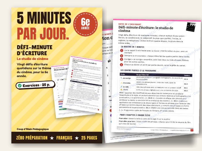 French Sentence Writing Warm-Ups Grade 6 Movie Studio | Défi-minute