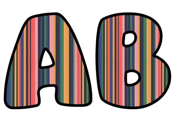 Colored Stripes Artistic Lettering Set for Classroom Display | Upper & Lowercase, 0-9 and Signs