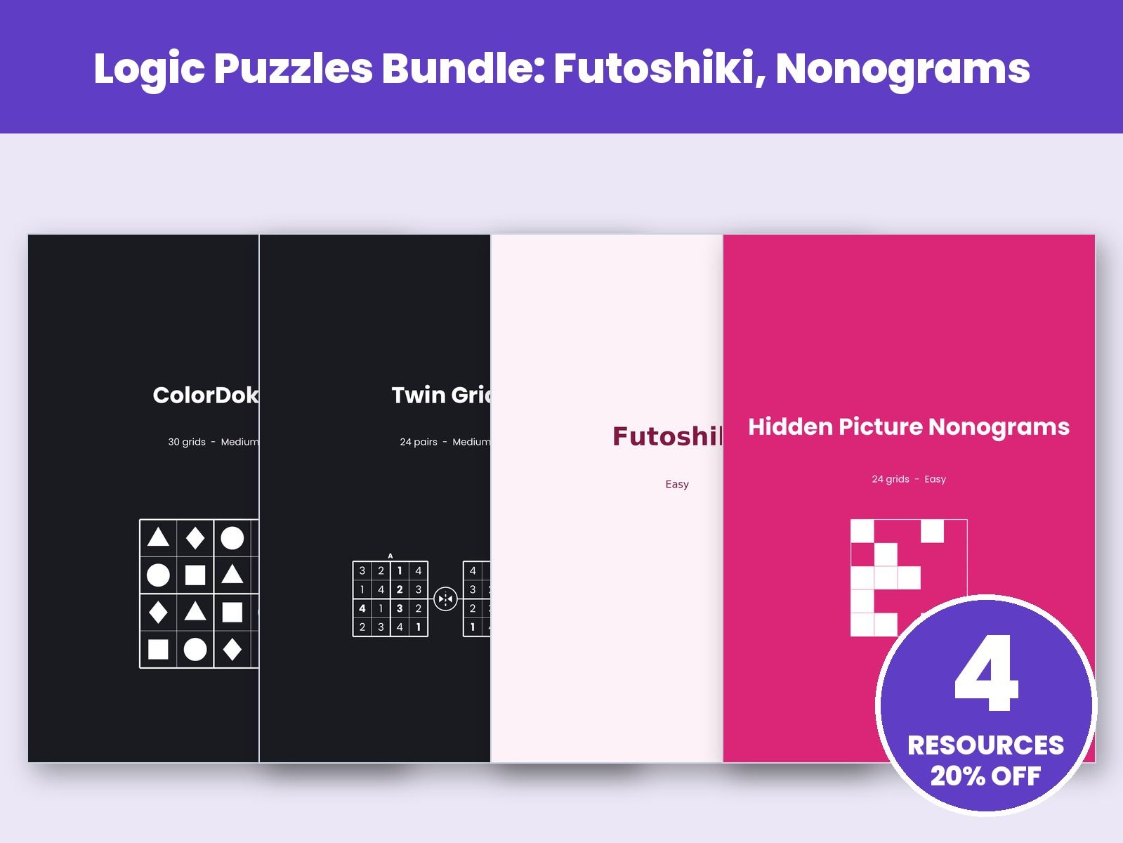 Logic Puzzles Bundle: Futoshiki, Nonograms