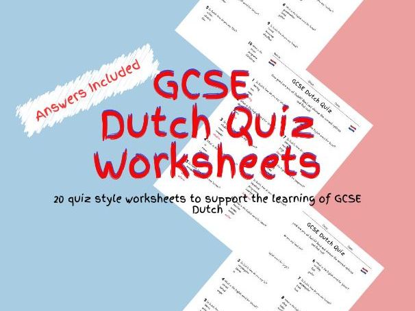 20 GCSE Foundation Level Dutch Multiple Choice Quiz Worksheets  PDF
