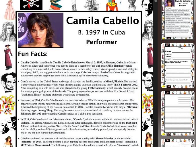 Camila Cabello PACKET & ACTIVITIES, Important Historical Figures Series