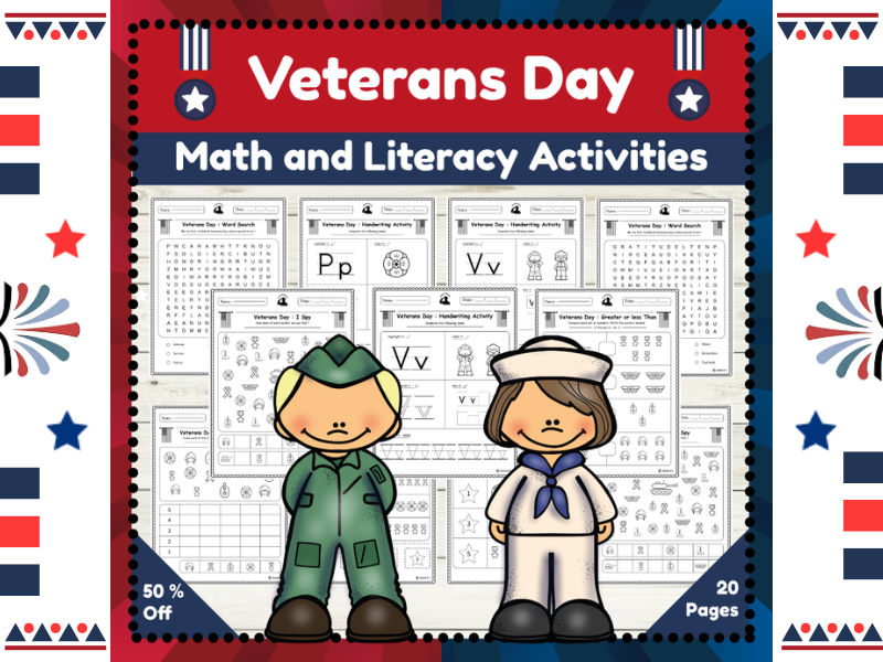 Veterans Day Math and Literacy Activities : Thematic Unit for Patriotic Learning