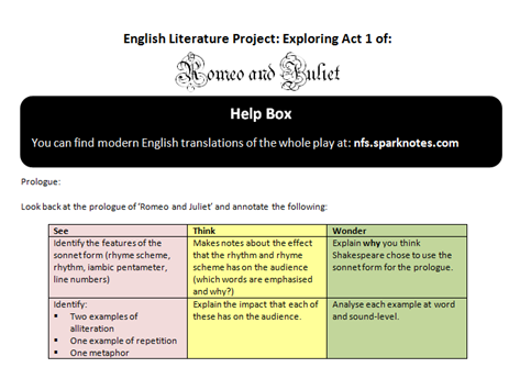 Differentiated 10 Page Booklet Exploring Five Excerpts from Act One of 'Romeo & Juliet'