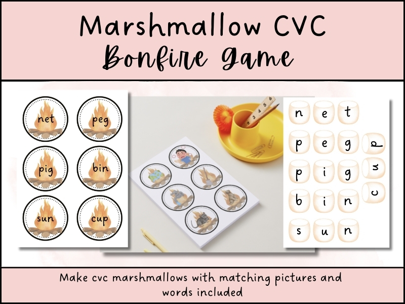Marshmallow CVC Bonfire Phonics Game