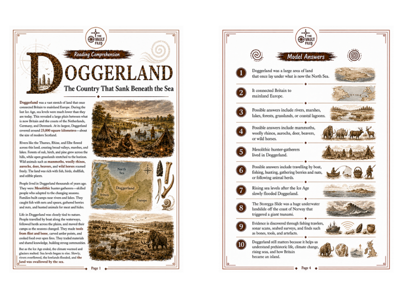 Doggerland Reading Comprehension with Questions and Answers (KS3 History)