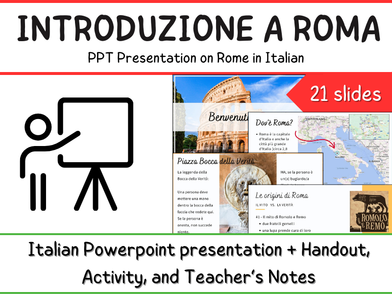 Italian Presentation - Introduzione a Roma - Introductory PPT + Activity, Teacher's Notes + Handout
