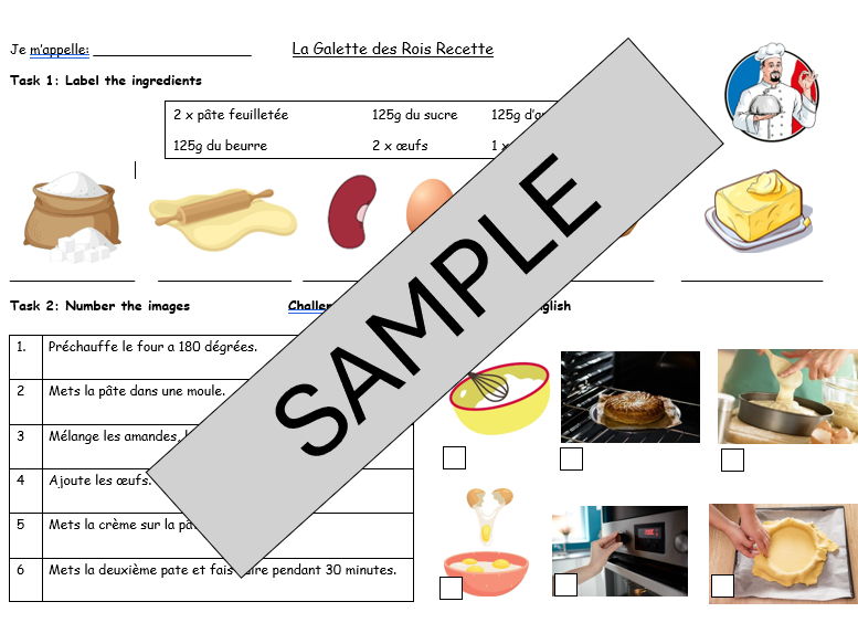 KS3 French Galette des Rois Worksheet
