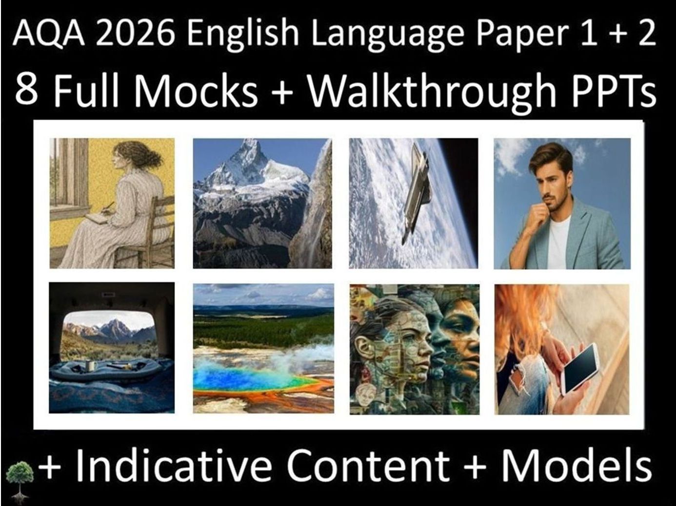 Eight AQA 2026 English Language Paper 1 + 2 Mocks + Walkthrough PPTs
