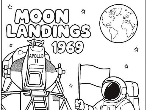 Moon Landing Colouring Page Space Exploration