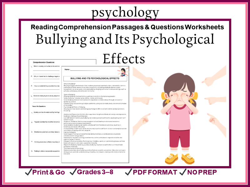 Bullying and Its Psychological Effects Reading Comprehension Passages & Questions Worksheets