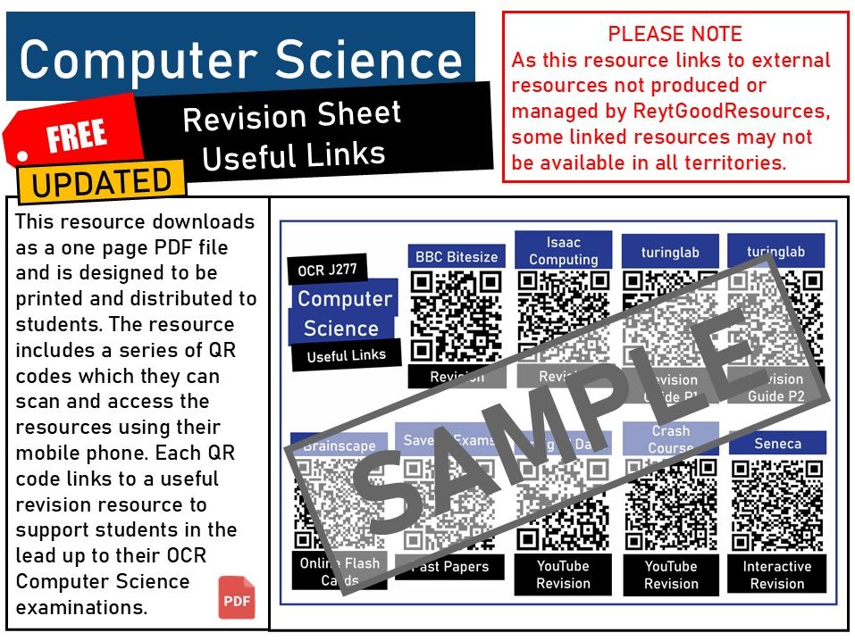 OCR GCSE (J277) Computer Science Useful Links Revision Sheet