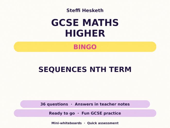 Sequences nth Term GCSE Maths Higher Bingo