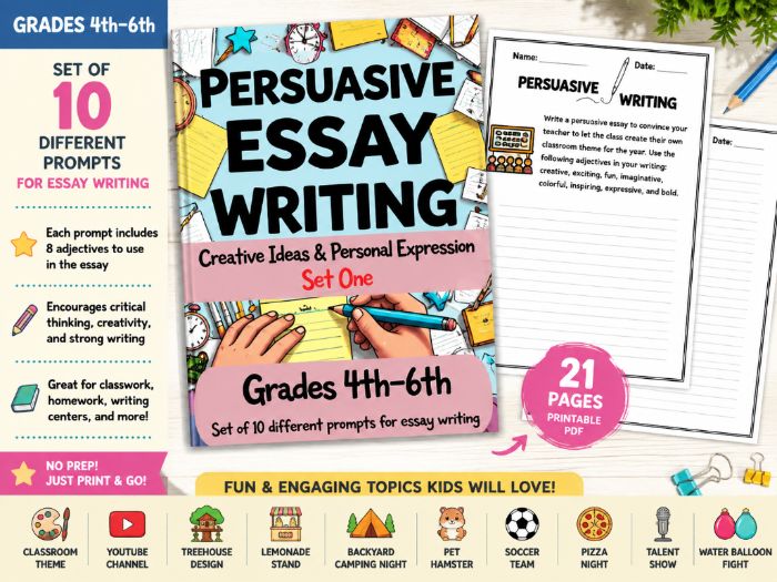 Persuasive Essay Writing Prompts Set 1 | Creative Ideas & Personal Expression | Grades 4–6