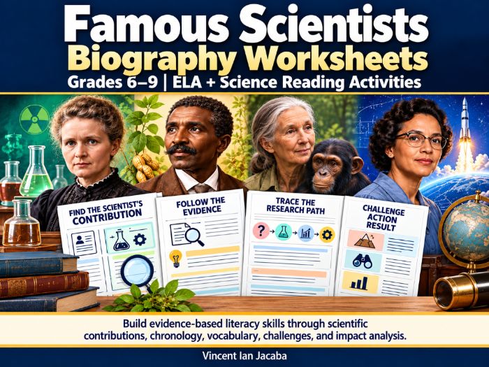 Famous Scientists Biography Worksheets Grades 6–9 | ELA & Science Reading Activities