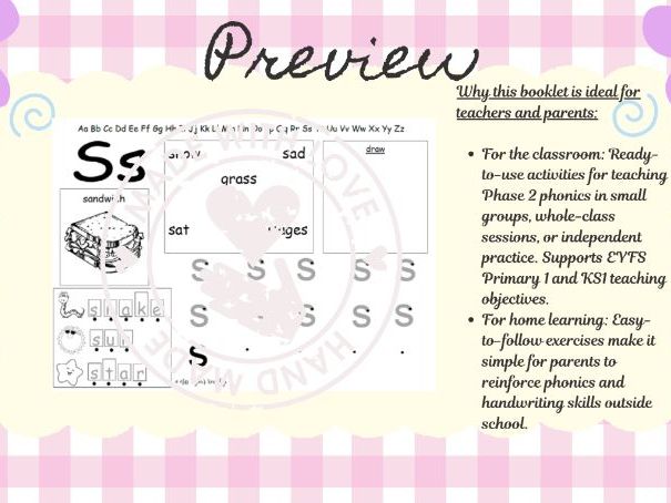 s, a, t, p, i, n Phase 2 Phonics Booklet 1 (non - cursive)