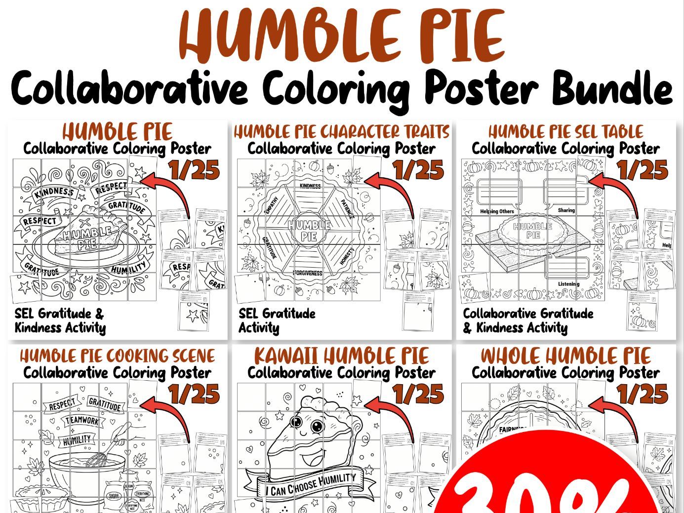 Humble Pie Collaborative Poster Bundle | SEL Gratitude, Kindness & Humility