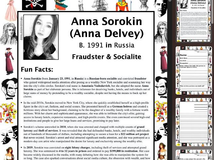 Anna Sorokin Delvey PACKET & ACTIVITIES, Important Historical Figures Series