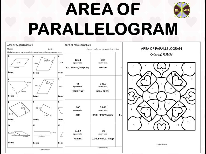 Geometry Grades 5-7: Area of Parallelogram - Coloring Activity/Color by Code