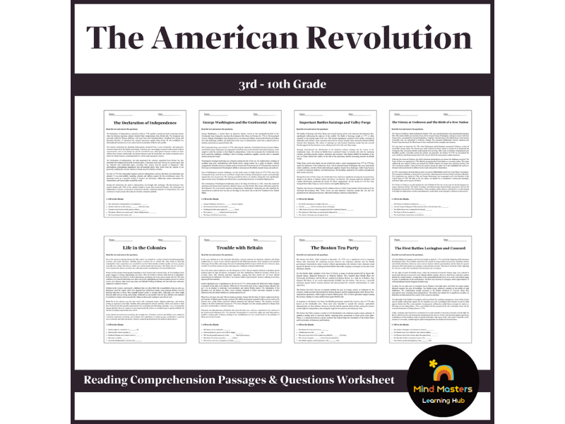 The American Revolution Reading Comprehension Passages & Questions ...