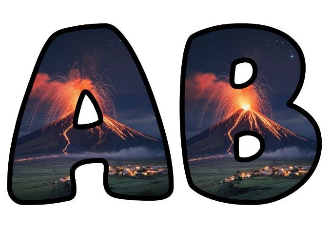 Volcano Erupting Starry Sky Lettering Set for Classroom Display | Upper & Lowercase, 0-9 and Signs
