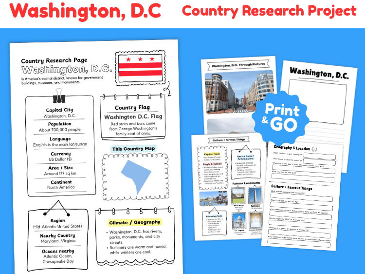 Washington DC Research Project | US Capital Geography & History Worksheets
