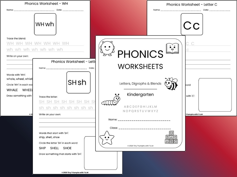 Phonics Worksheets: Letters, Digraphs & Blends | Kindergarten Literacy Practice