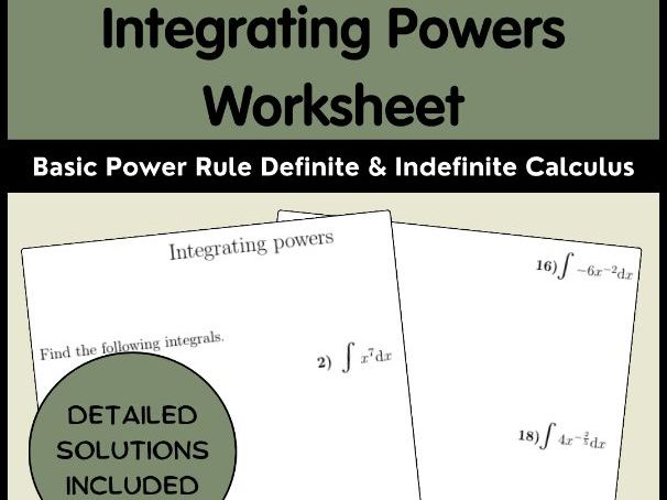 Integrating Powers Worksheet | Basic Power Rule Definite & Indefinite Calculus