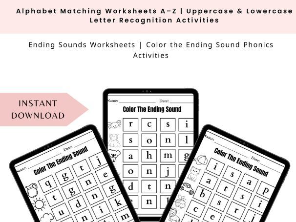Students look at pictures and color the correct ending sound letter.