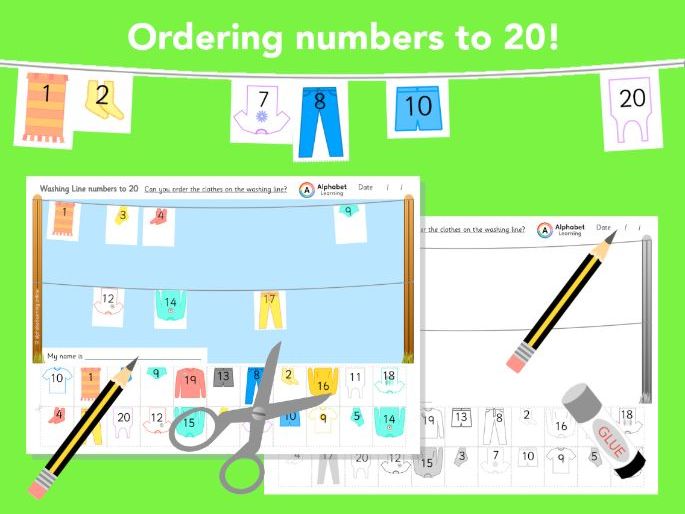 Ordering numbers to 20 Cut/stick Washing Line