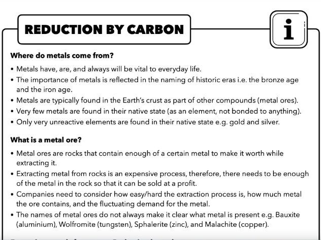 4.8 Reduction by carbon (Extracting Metals), AQA Chemistry