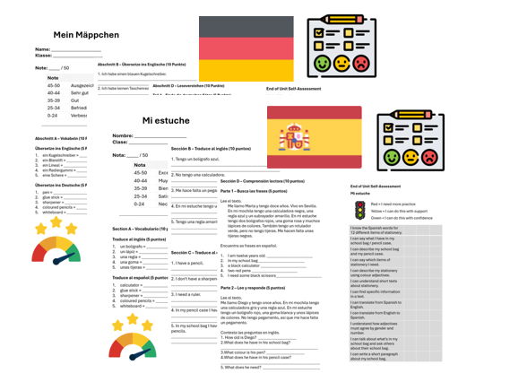 Pencil Case (German & Spanish) – Assessment, Mark Scheme & Self Assessment