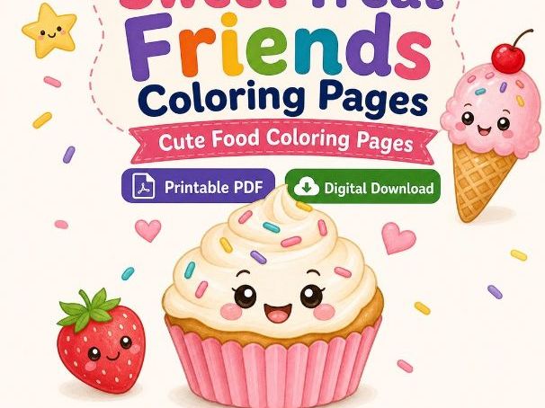 Sweet Treat Friends Coloring Pages | Cute Food Coloring Pages | Printable PDF | Digital Download
