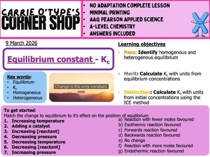 Equilibrium Constant Kc - AAQ Pearson Applied Science & AQA A-Level Chemistry