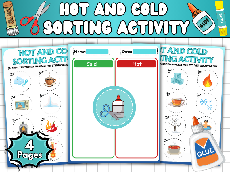 Hot and Cold Sorting Activity-Cut & Paste Activities for Kids-Temperature Concepts Worksheet