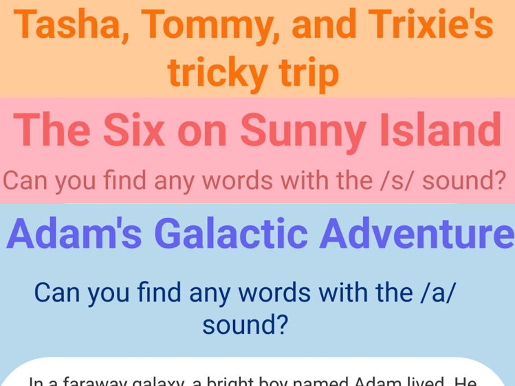 Phonics Stories - /s/, /a/, /t/