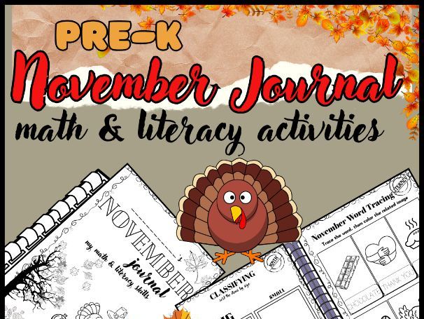 November Pre-K Journal | Literacy & Math Activities