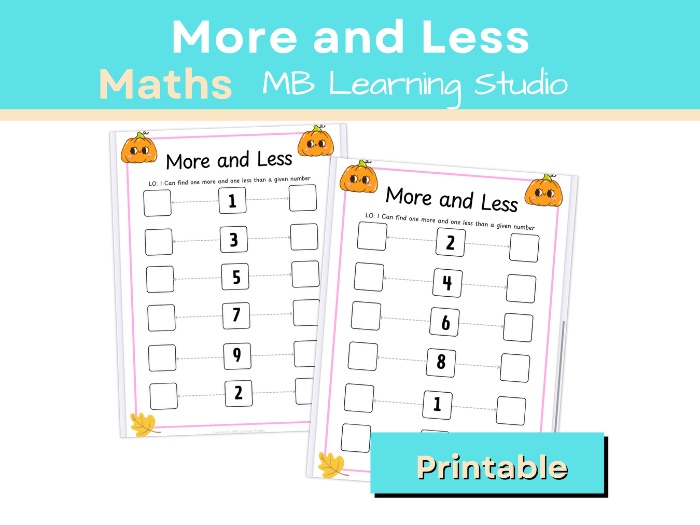 Autumn More and Less Worksheet – Early Number Sense Practice for EYFS, KS1, Pre-K to 1st Grade