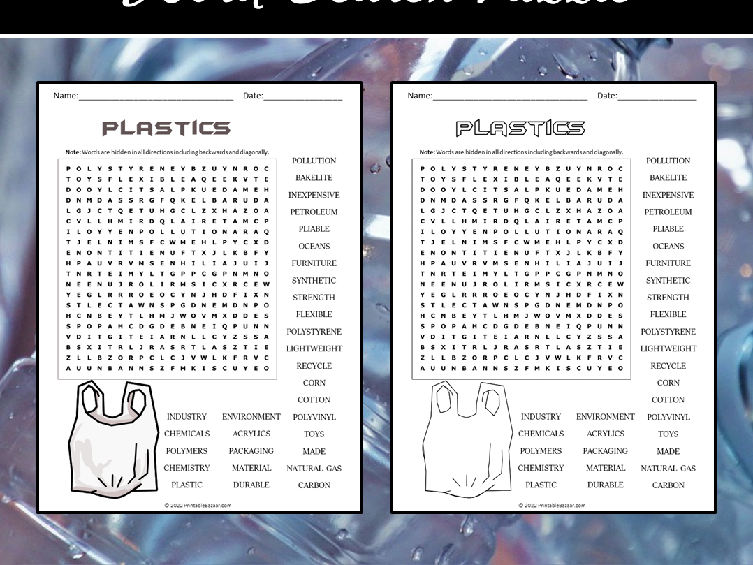 Plastics Word Search Puzzle Teaching Resources