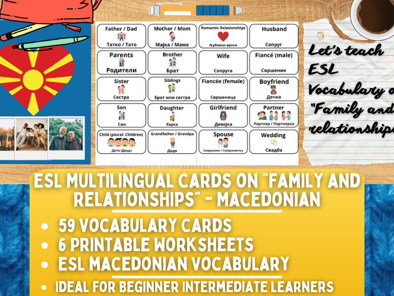 ESL Multilingual Vocabulary Flashcards - Family and Relationships - Macedonian