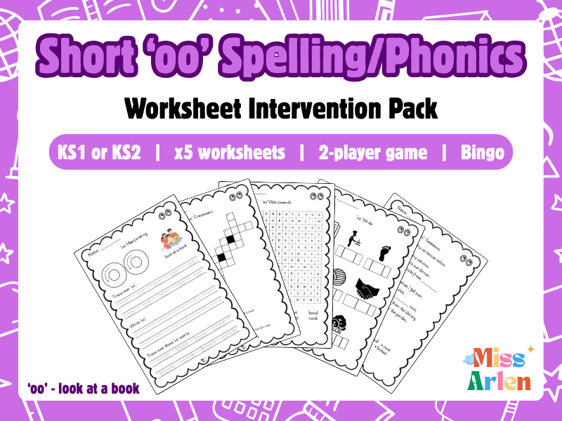 Short 'oo' Spelling Activities, Worksheets & Games, KS1 Phonics / KS2 Intervention, RWI Set 2