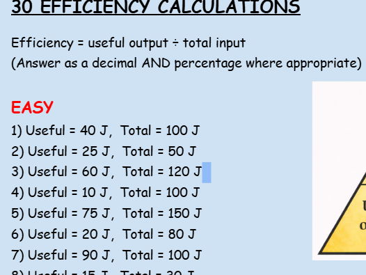Efficiency calculation practice